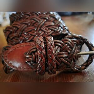 Talbots Brown Leather Braided Belt Sz M 35.5 inches